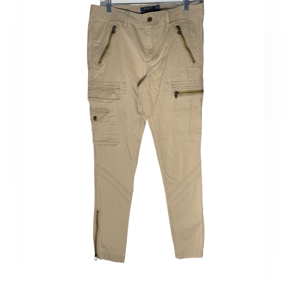 Ralph Lauren Utility Cargo Pants Womens size 10 Khaki Designer Zippered Pockets